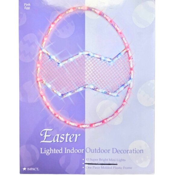 Vintage Easter Lighted Bunny Face & Pink Egg Light Up Decoration Mini Lights - Picture 6 of 9